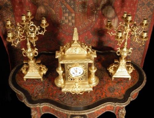 fig 3. **** SOLD **** Japy Freres Antique French Clock Set - Superb Quality